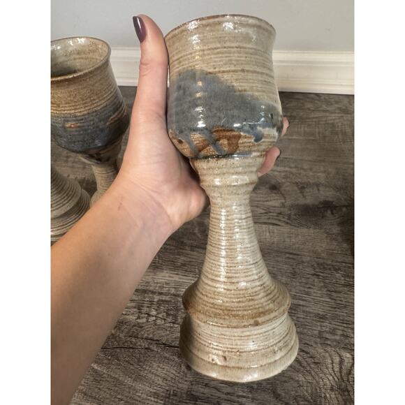 Studio Art Pottery Large Wine Goblet/Chalice 9 3/4” Set of 4 Handmade Glasses - Picture 6 of 16